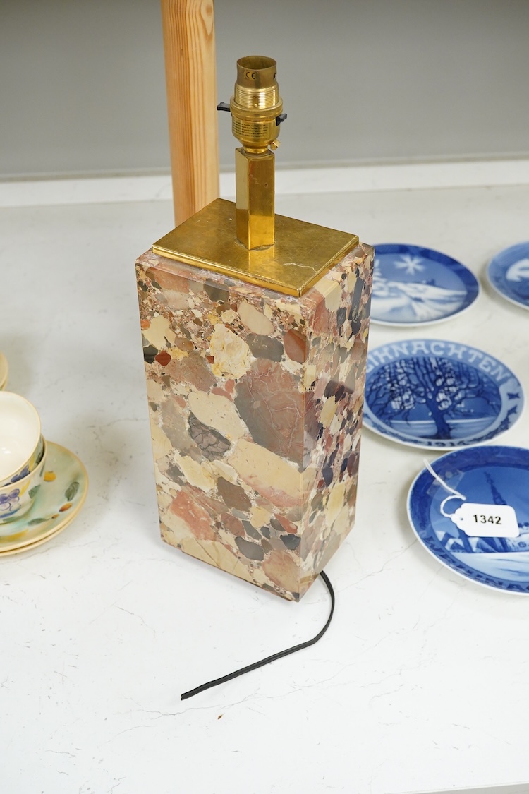 An Art Deco rectangular marble lamp with stepped base, 42cm high including the fitting